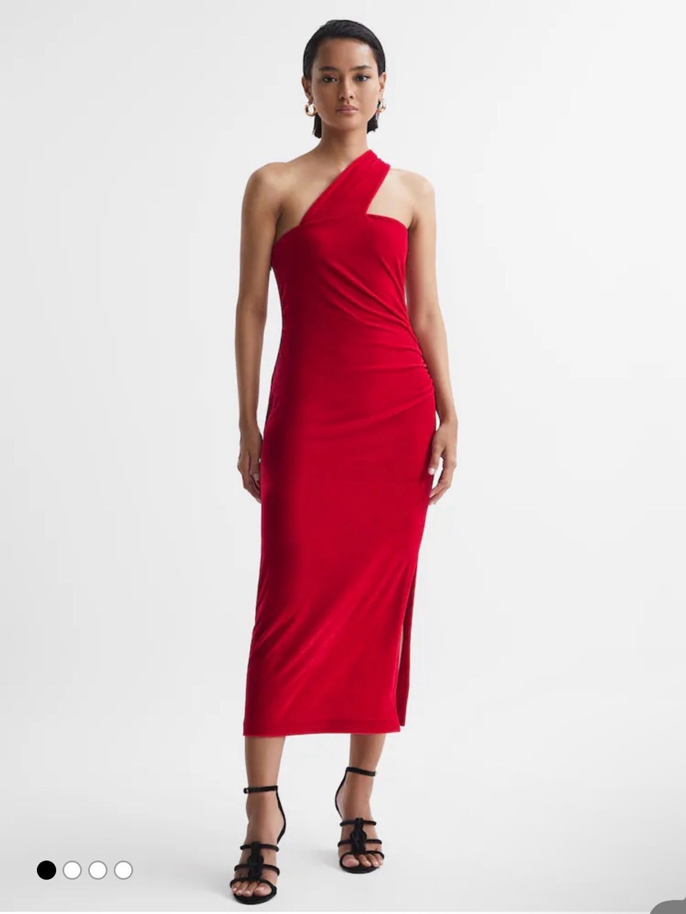 Reiss Red One-Shoulder Midi Dress